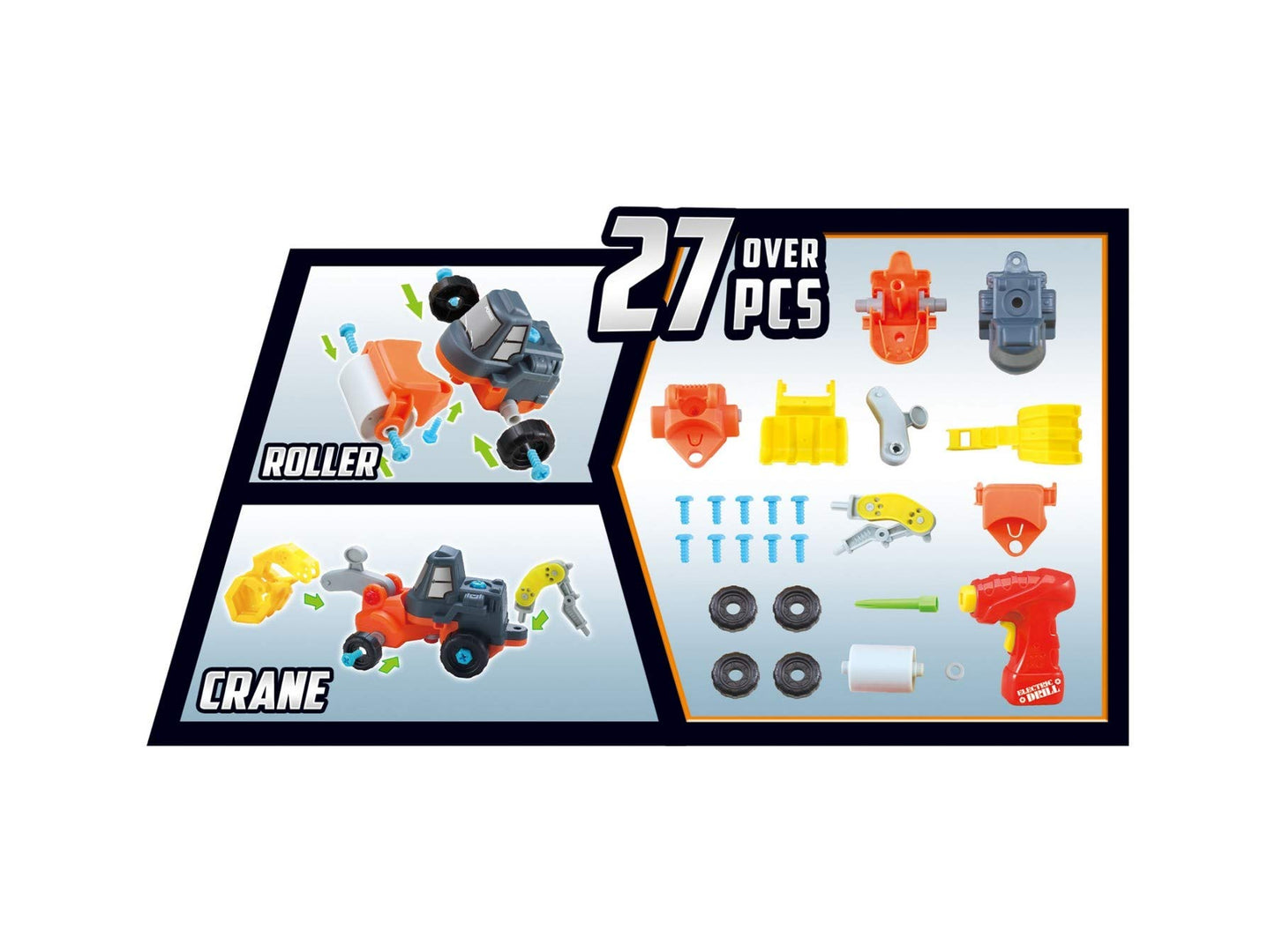 Dusky Shark 3-in-1 Take-A-Part Construction Toy Truck with Power Tool - Bulldozer, Excavator, Roller