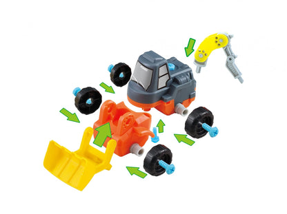 Dusky Shark 3-in-1 Take-A-Part Construction Toy Truck with Power Tool - Bulldozer, Excavator, Roller