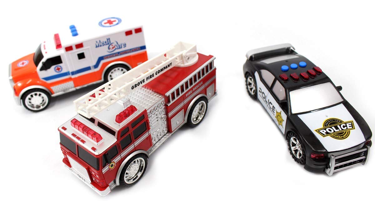 3-in-1 Emergency Vehicle Playset – Fire Truck, Police Car, Ambulance