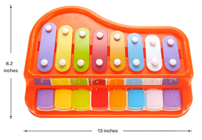 2-in-1 Xylophone & Piano Toy with Music Sheet Songbook for Kids