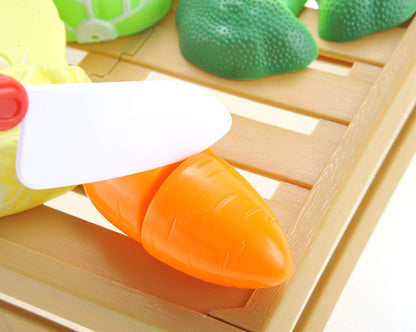 Kids Kitchen Cutting Vegetables Playset - Pretend Food Crate with Utensils