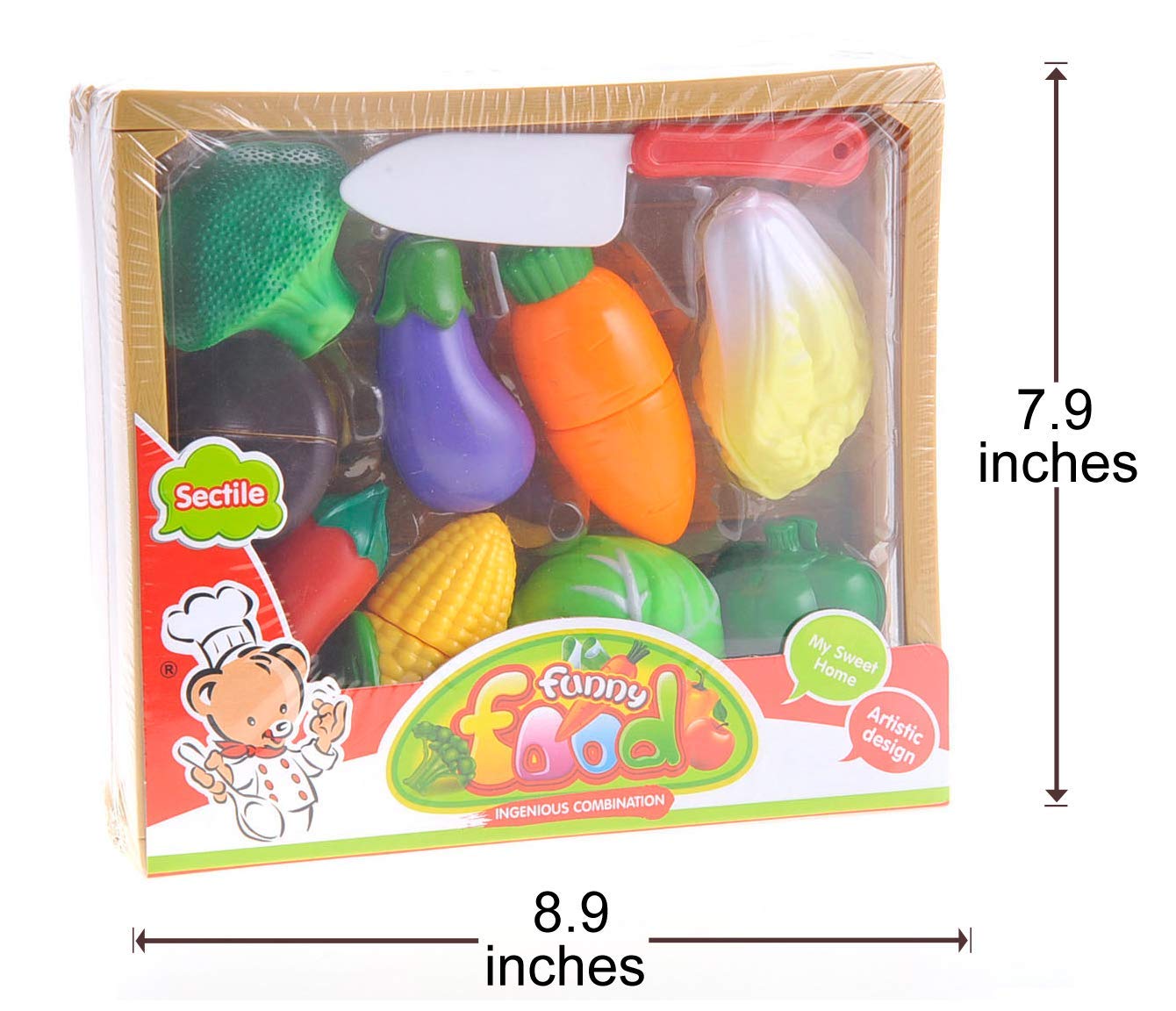 Kids Kitchen Cutting Vegetables Playset - Pretend Food Crate with Utensils