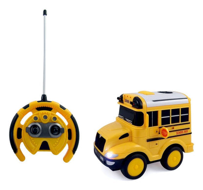 Dusky Shark RC School Bus Toy for Kids with Steering Wheel Remote, Lights, and Sounds