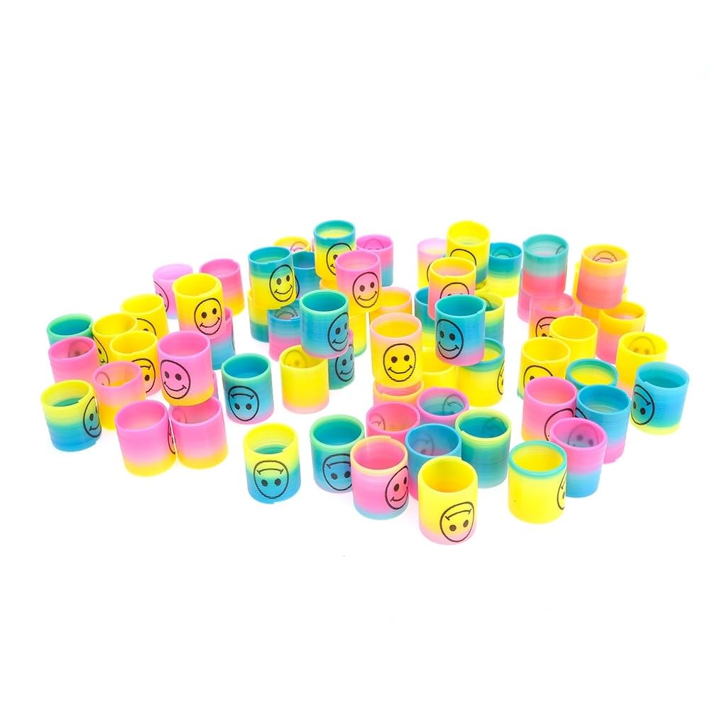 Dusky Shark Bucket of 72 Mini Rainbow Emoji Springs – Colorful Party Favors and Gifts for Kids