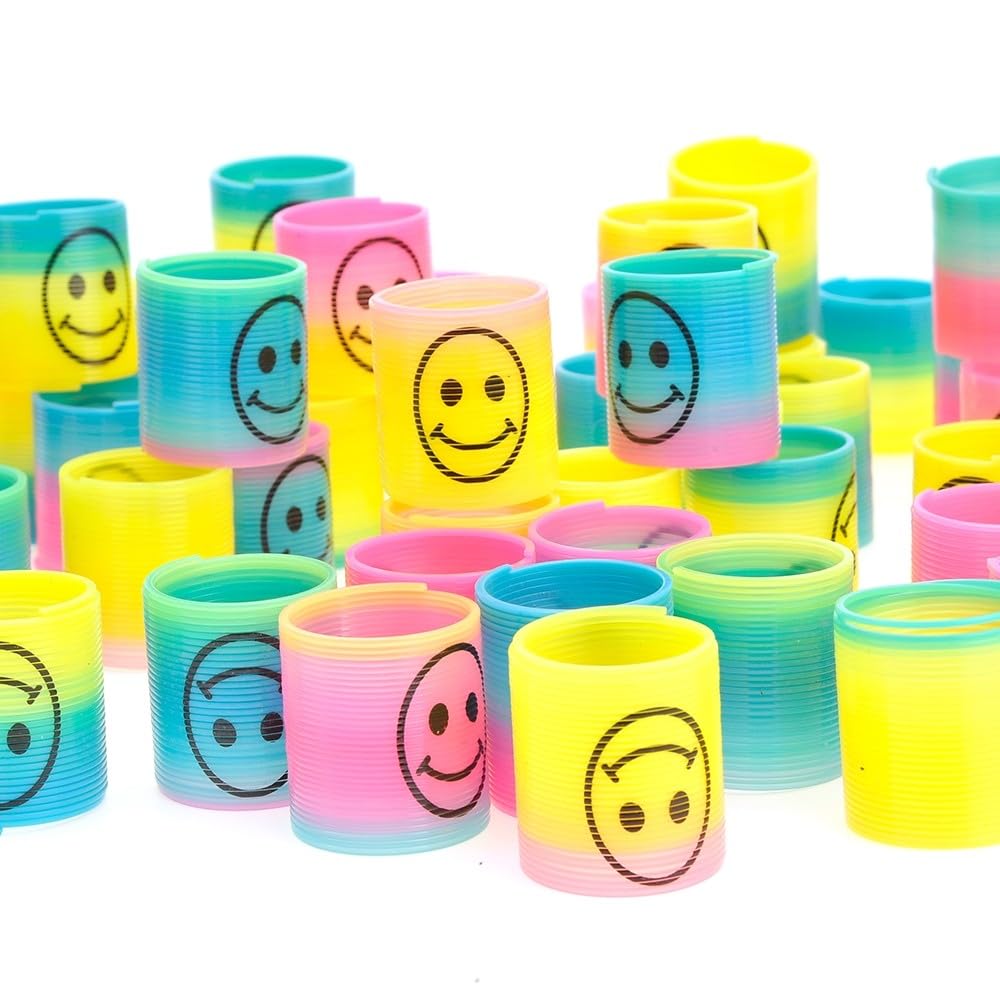 Dusky Shark Bucket of 72 Mini Rainbow Emoji Springs – Colorful Party Favors and Gifts for Kids