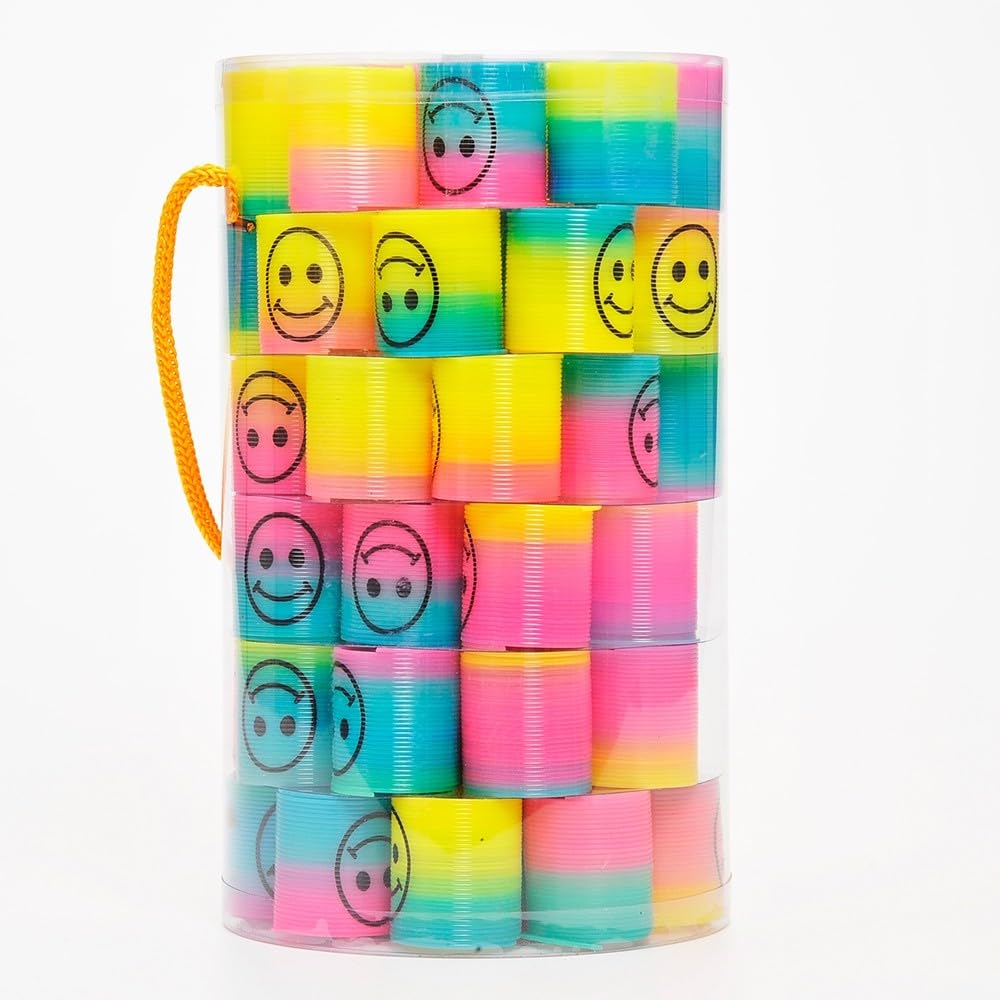 Dusky Shark Bucket of 72 Mini Rainbow Emoji Springs – Colorful Party Favors and Gifts for Kids