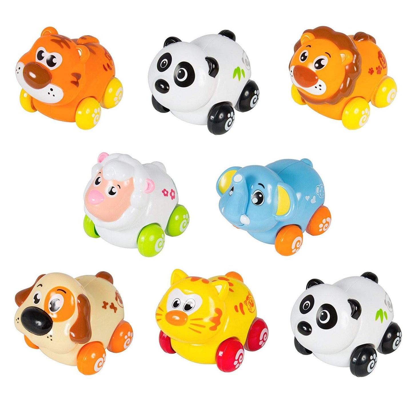 Dusky Shark 8-Piece Cartoon Animals Friction Toy Cars Set – Panda, Cat, Dog, Lion & More