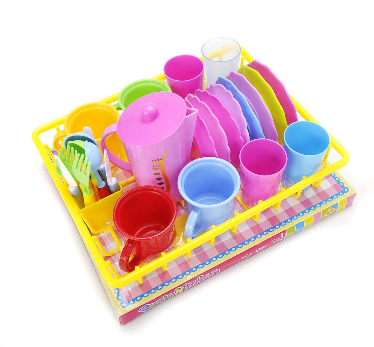 27-Piece Play Dishes Kitchen Set – Wash & Dry Tea Playset for Kids