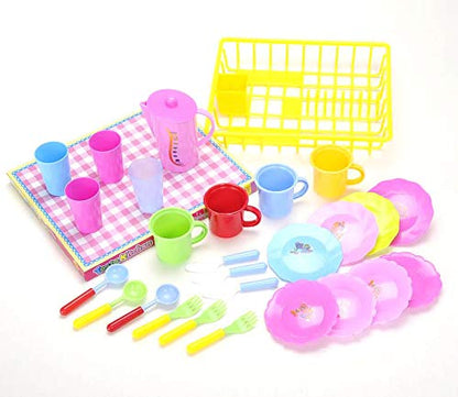 27-Piece Play Dishes Kitchen Set – Wash & Dry Tea Playset for Kids