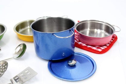 Metal Pots and Pans Kitchen Cookware Playset – Durable Toy for Kids