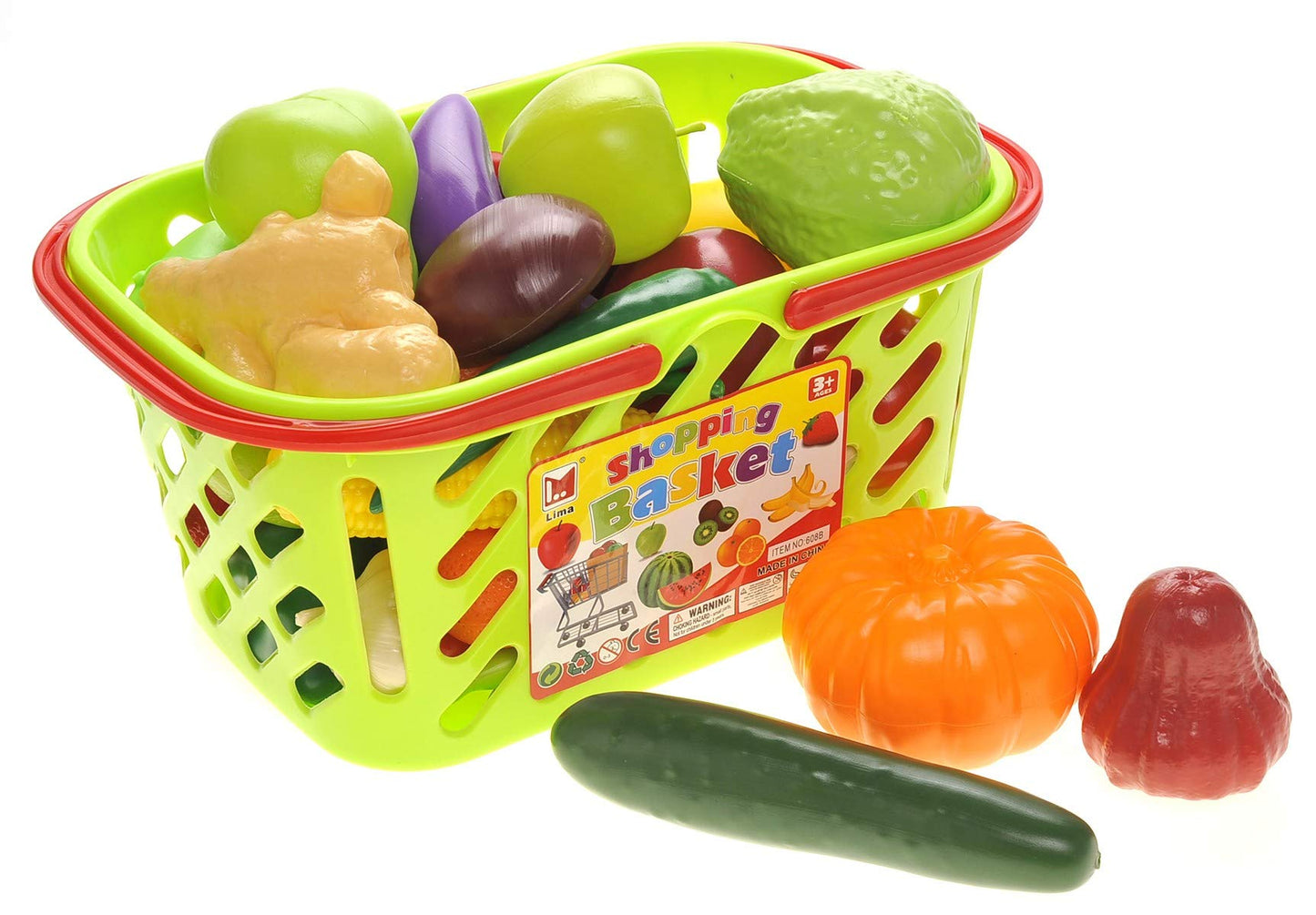 Fruits & Vegetables Shopping Basket Play Food Set – Grocery Toys for Kids