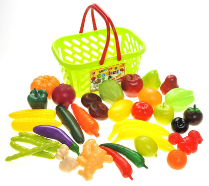 Fruits & Vegetables Shopping Basket Play Food Set – Grocery Toys for Kids