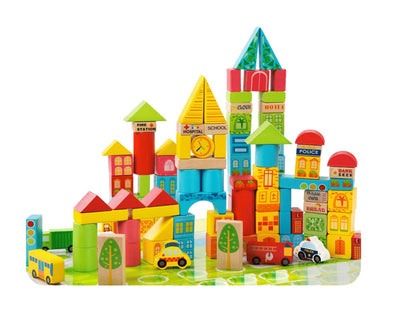 Dusky Shark 100-Piece City Transportation Wooden Building Blocks Set for Kids