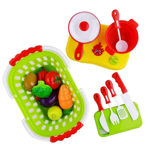 Pretend Play Food Vegetable Basket for Kids - Toy Grocery Shopping Set