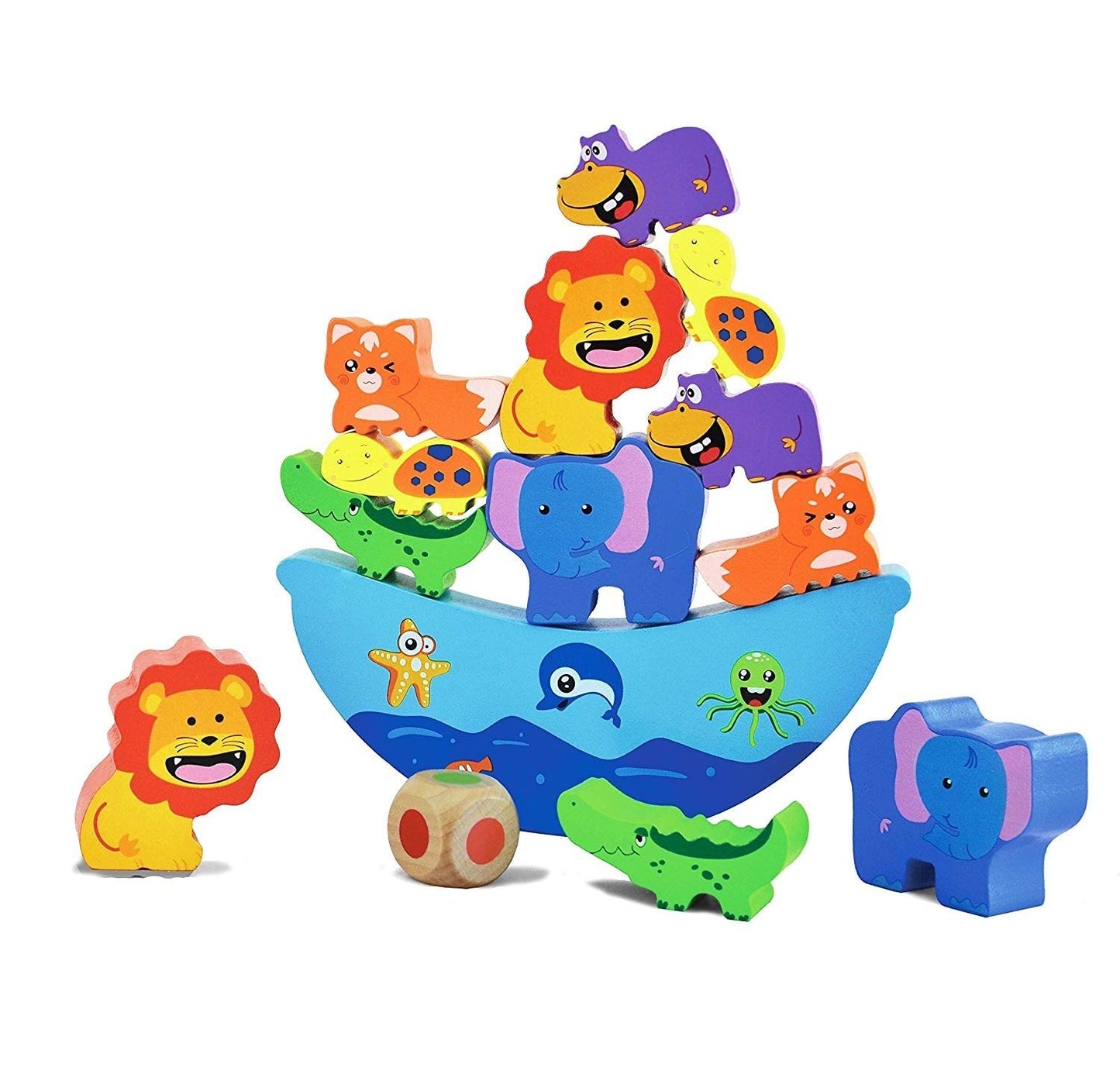 Dusky Shark Wooden Animal Stacking Building Blocks – Educational Toy Set for Kids