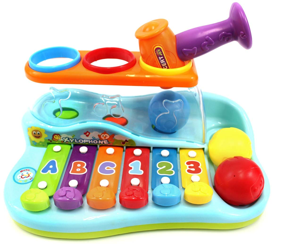 Dusky Shark Rainbow Xylophone Piano Pounding Bench for Kids – Balls and Hammer Included