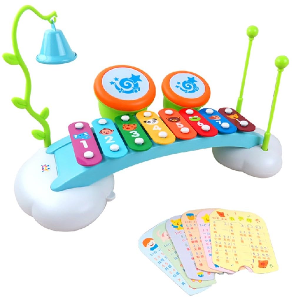 15 in Rainbow Xylophone Piano Bridge for Kids with Bells and Drums