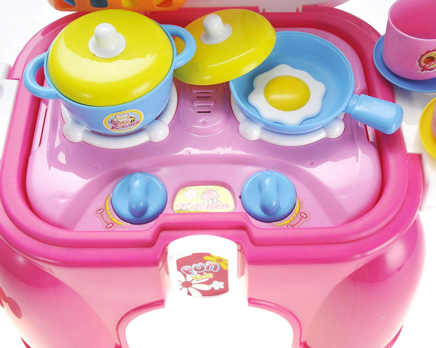 Portable Kids Kitchen Cooking Set Toy with Lights & Sounds - Folds into Stepstool