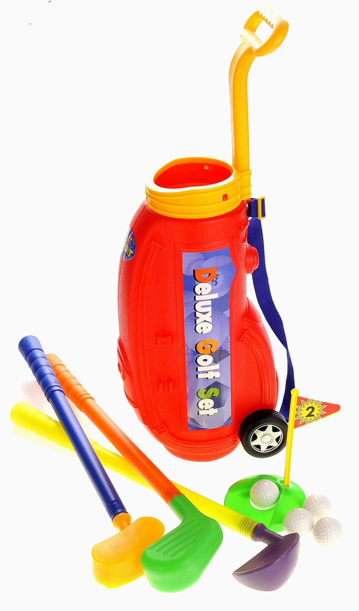 Dusky Shark Deluxe Toy Golf Set for Kids with Easy Storage - Red Golf Clubs and Accessories