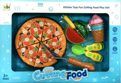 Pizza Playset with Watermelon, Ice Cream, and Utensils - Pretend Food Toy for Kids