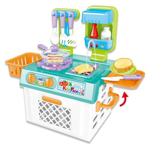 Mini Kitchen Playset with Sound and Color-Changing Lights for Realistic Cooking