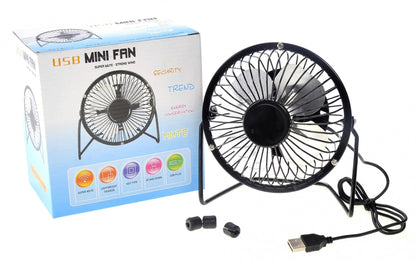 Portable Mini Metal USB Table Fan (Black) – Quiet, Compact Desk Cooling Solution