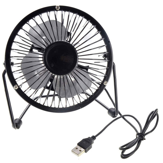 Portable Mini Metal USB Table Fan (Black) – Quiet, Compact Desk Cooling Solution