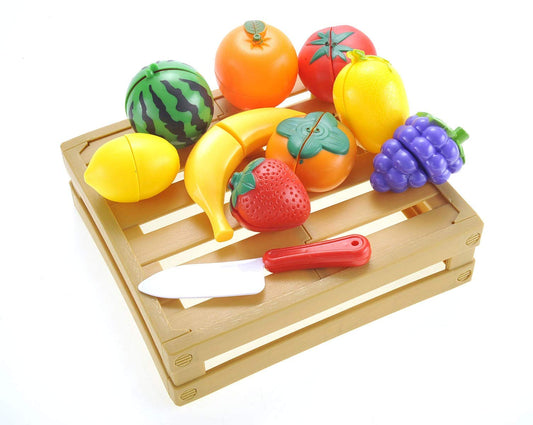 Kids Kitchen Cutting Fruits Playset - Pretend Food Crate with Utensils