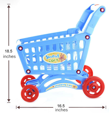 Blue Kids Shopping Cart Playset - Pretend Grocery Toy with Accessories