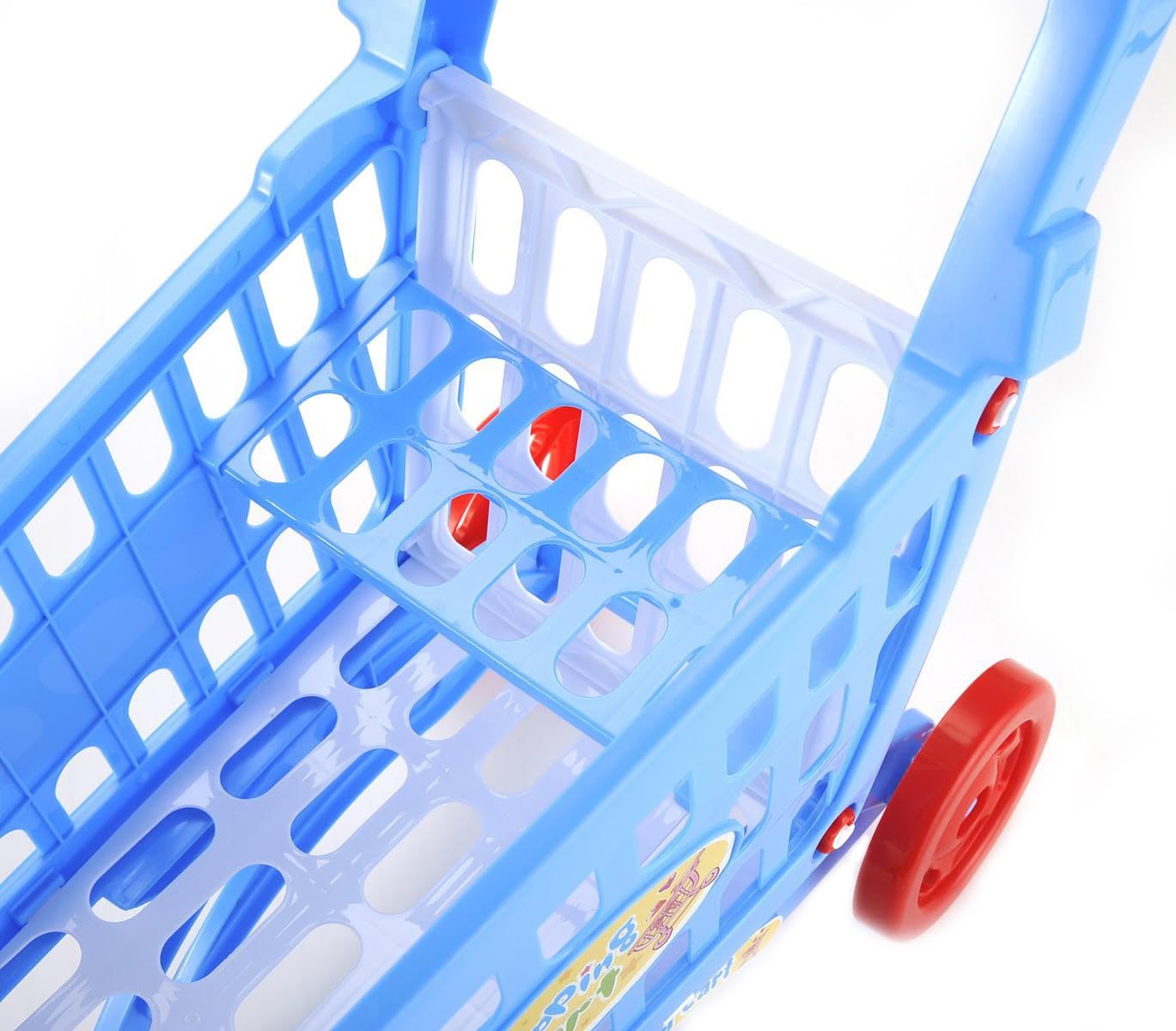 Blue Kids Shopping Cart Playset - Pretend Grocery Toy with Accessories