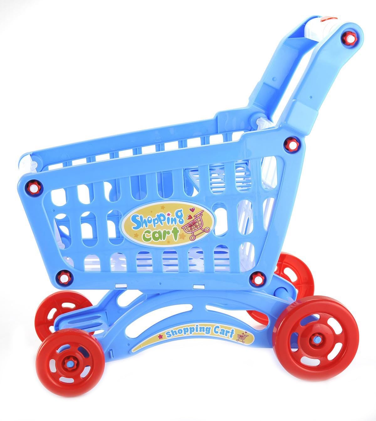 Blue Kids Shopping Cart Playset - Pretend Grocery Toy with Accessories