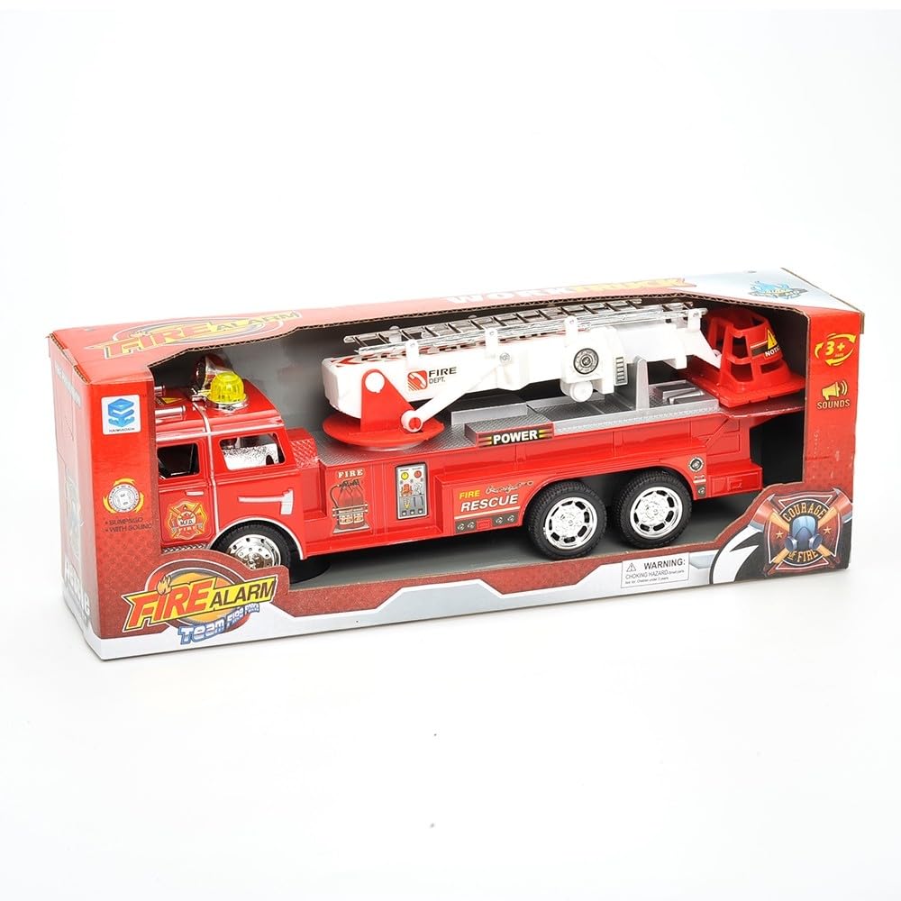 Dusky Shark 12 in Rescue Fire Truck Toy with Extending Ladder, Lights & Siren Sounds for Kids