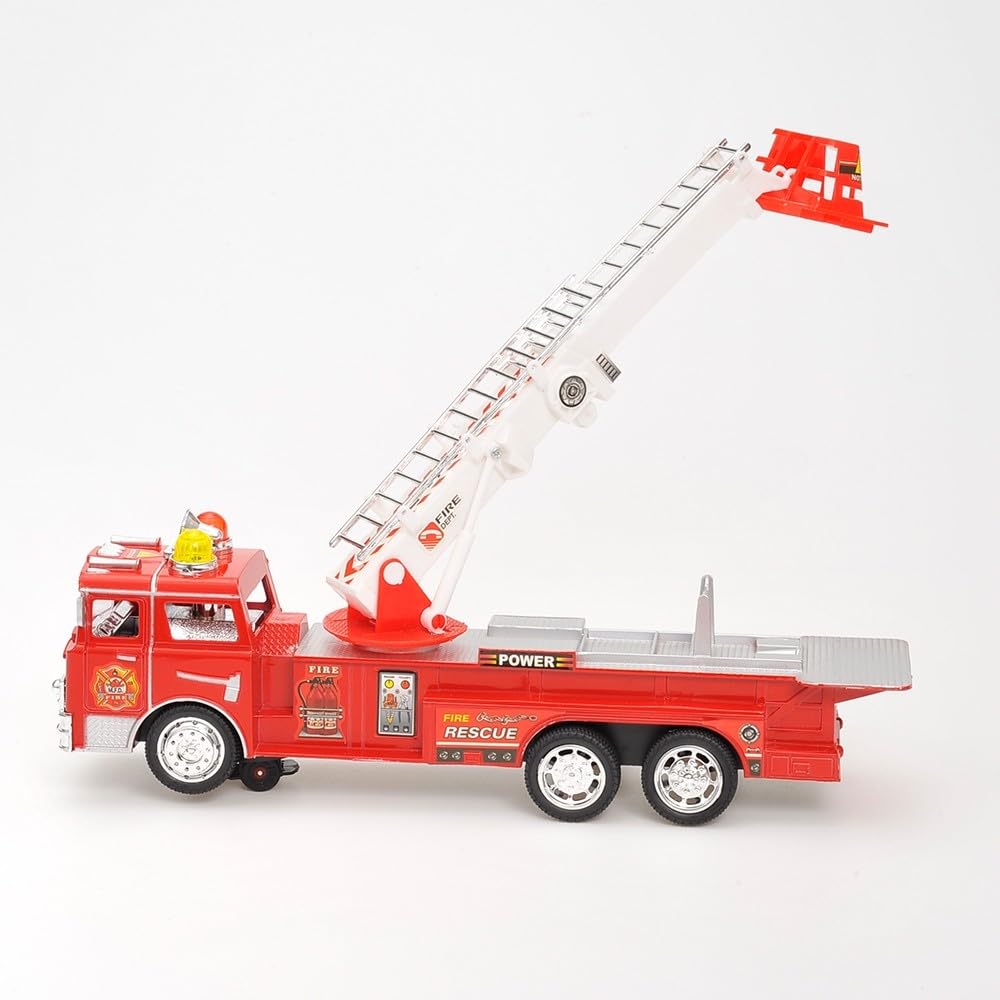 Dusky Shark 12 in Rescue Fire Truck Toy with Extending Ladder, Lights & Siren Sounds for Kids