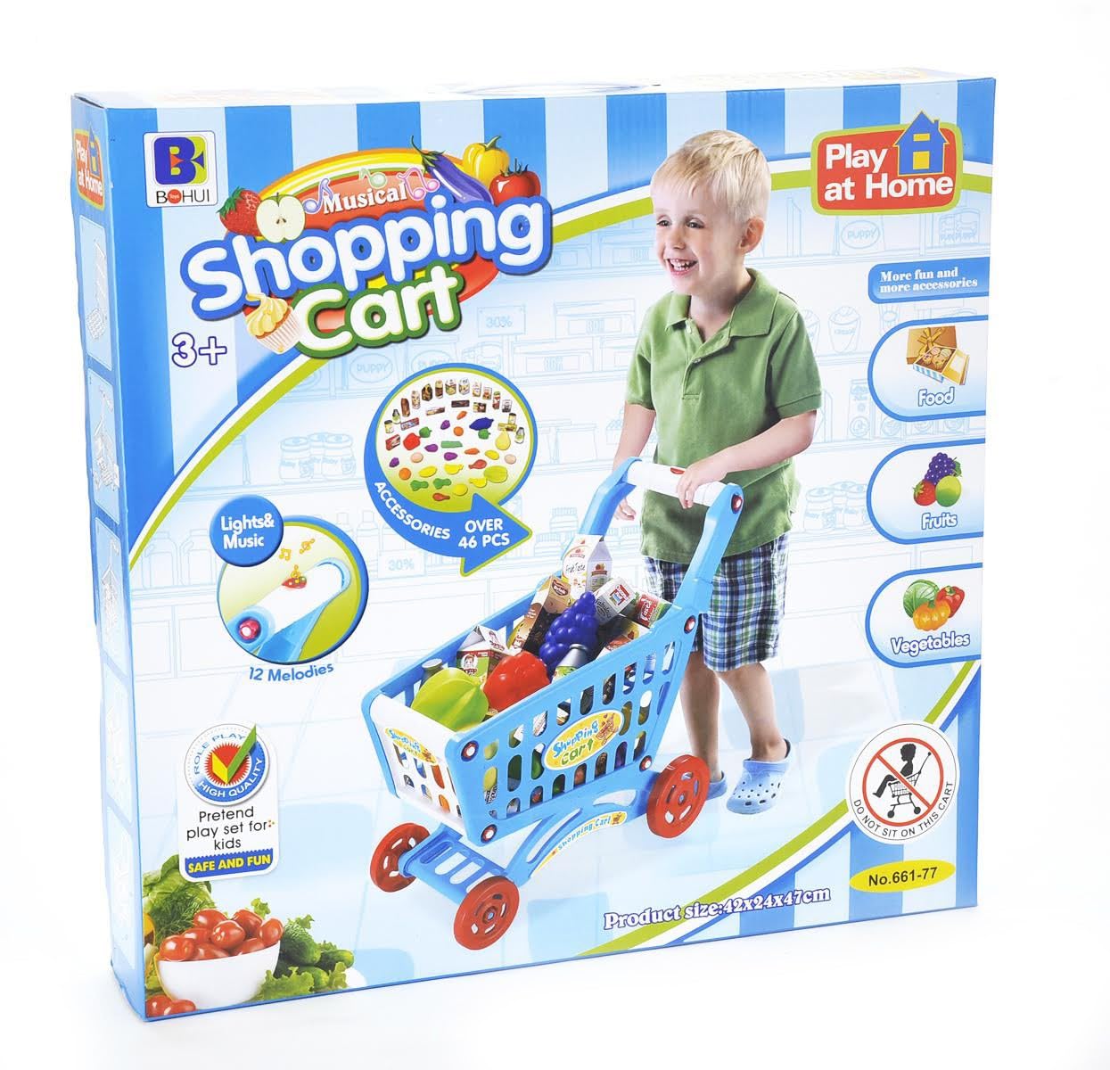 Blue Kids Shopping Cart Playset - Pretend Grocery Toy with Accessories