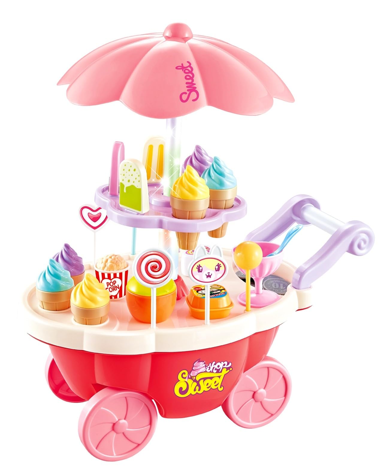 Mini Pink Candy and Ice Cream Cart Shop – Fun Toy Treat Stand for Kids