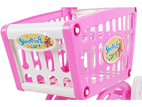 Pink Kids Shopping Cart Playset - Pretend Grocery Toy with Accessories