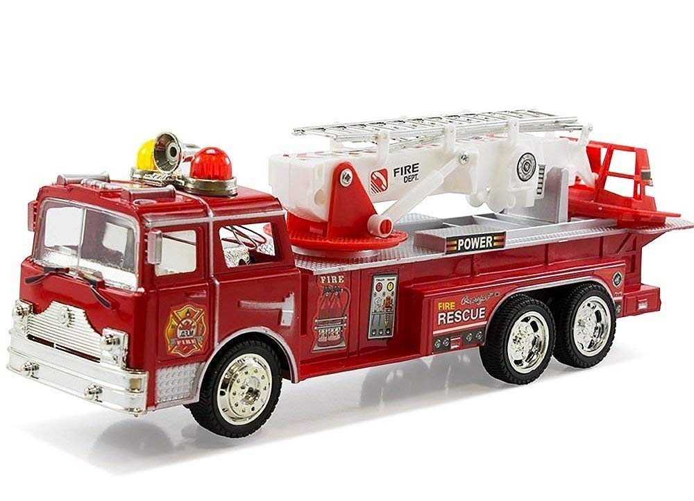 Dusky Shark 12 in Rescue Fire Truck Toy with Extending Ladder, Lights & Siren Sounds for Kids