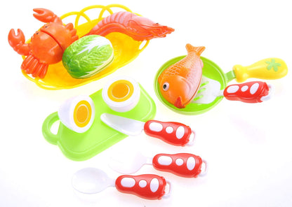 Seafood Cutting Food Playset - Pretend Cooking Toy with Utensils for Kids