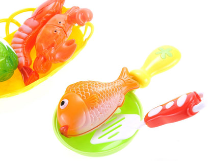 Seafood Cutting Food Playset - Pretend Cooking Toy with Utensils for Kids