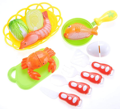 Seafood Cutting Food Playset - Pretend Cooking Toy with Utensils for Kids