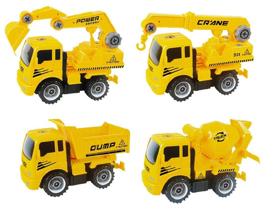 Take-A-Part Friction Powered Construction Trucks Set - Crane, Excavator, Mixer, Dump Truck