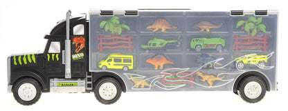 Dusky Shark 22in Dinosaur Car Carrier Truck Toy with Dinosaurs, Cars, and Helicopter