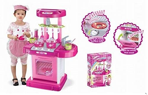 26 in Portable Pink Kitchen Appliance Oven Play Set with Lights and Sound for Kids