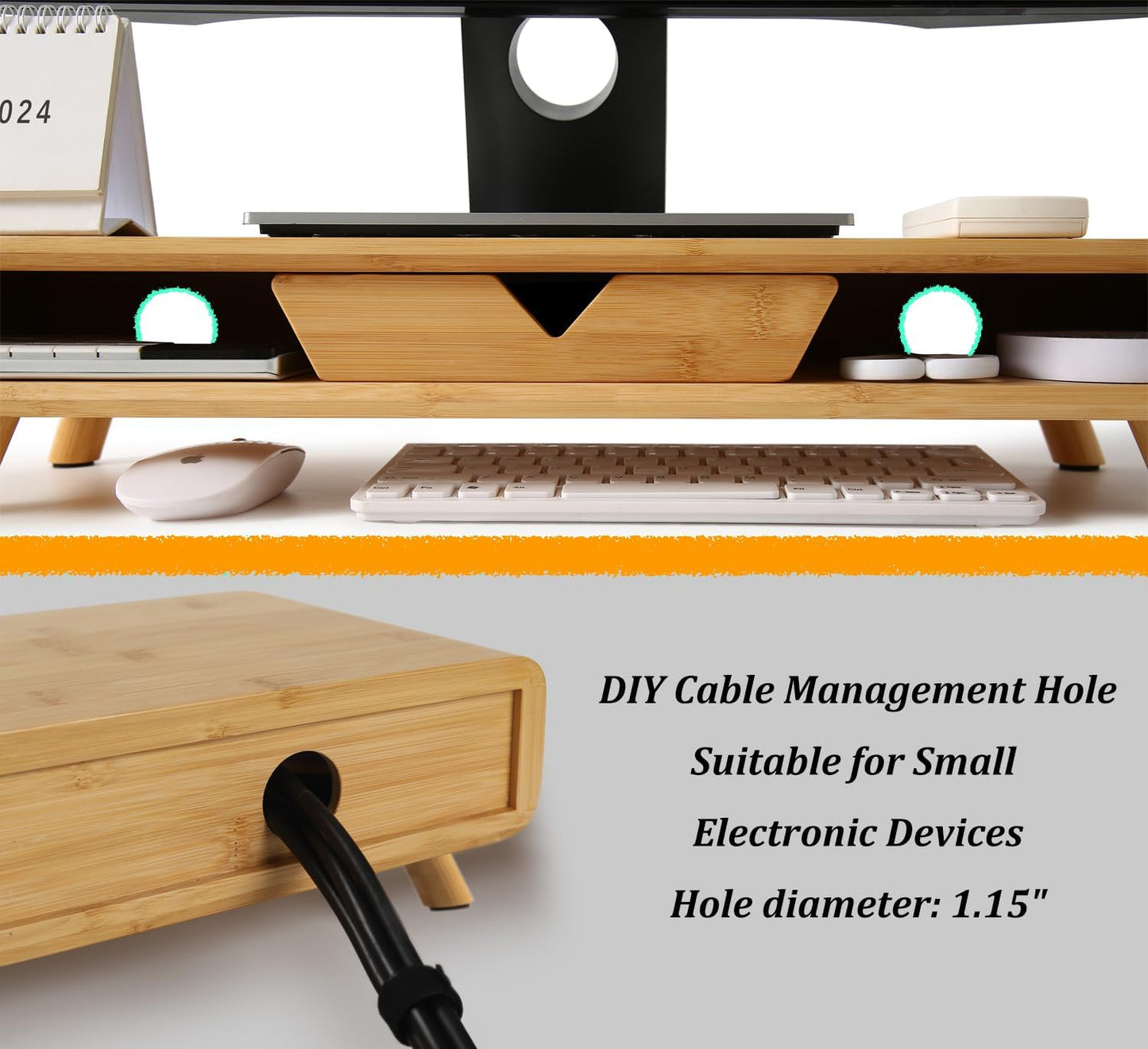Bamboo Monitor Stand Riser, No Assembly Required Exquisite Monitor Stand with Drawer Ergonomic Height Wood Monitor Stand