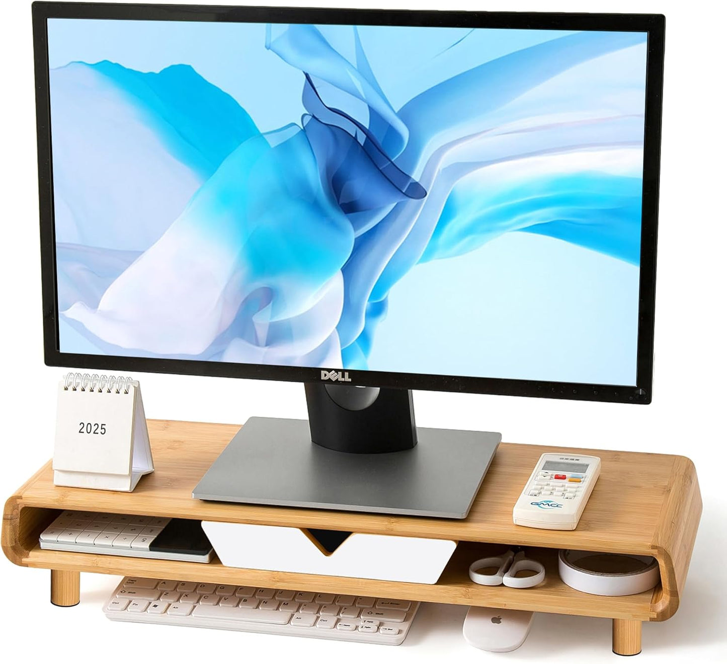 Bamboo Monitor Stand Riser, No Assembly Required Exquisite Monitor Stand with Drawer Ergonomic Height Wood Monitor Stand