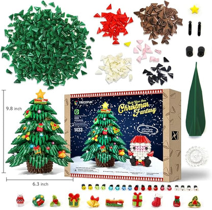 Christmas Fantasy Build Set - Mini Christmas Tree & Santa - Building Toys - Gifts for Kids, Boys & Girls, Ages 6+ - Interlocking Block Sets