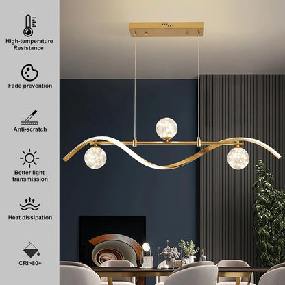 40.1" Gold Dimmable LED Chandelier | Modern 4-Light Linear Pendant for Kitchen Island & Dining Room