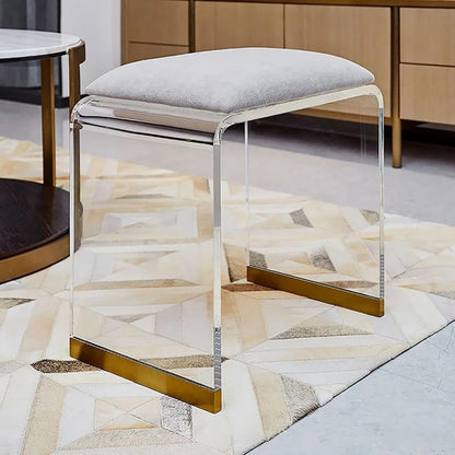 Gray Velvet Vanity Stool – Modern Acrylic Makeup Chair with Gold Accents