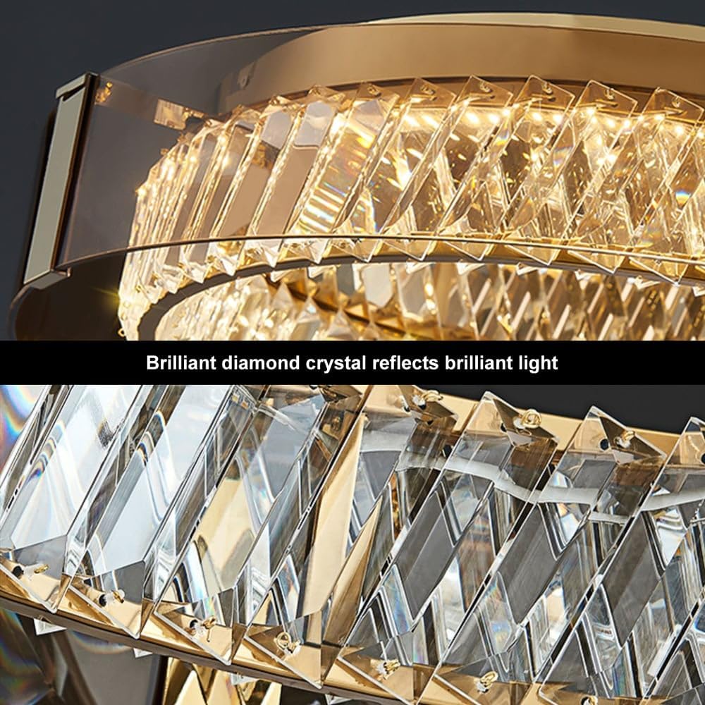 Dimmable Crystal LED Ceiling Light – Modern Flush Mount Chandelier with Remote & 3-Color Ambience