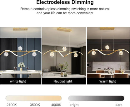 40.1" Gold Dimmable LED Chandelier | Modern 4-Light Linear Pendant for Kitchen Island & Dining Room